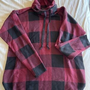 Adrienne Vittadini Red and Black Plaid Turtleneck Sweater